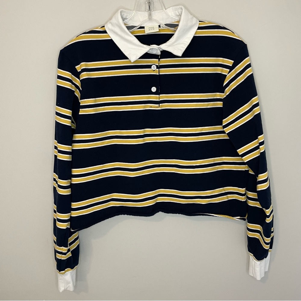 Good Luck Gem Womens Medium Striped Cropped Long Sleeve Top